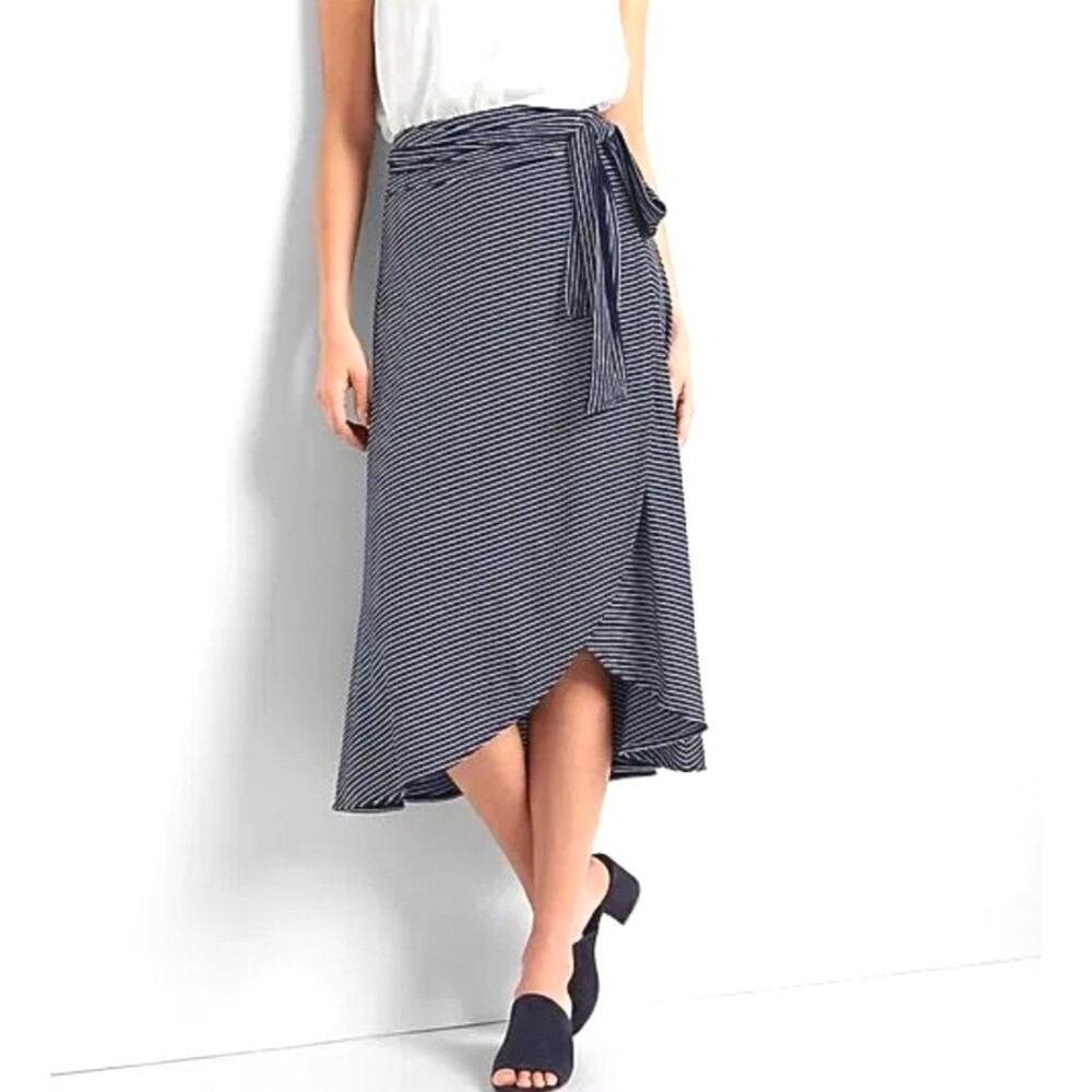 Gap Blue/White Striped True Wrap Maxi Skirt XLARGE